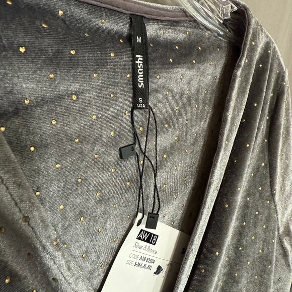 NWT Smash! Okaina Grey Velvet Wrap Dress Gold Dots Velvetcore Women's Small - Picture 7 of 16